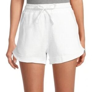 C & C California White Cotton Gauze Drawstring High Waisted Beach Casual L